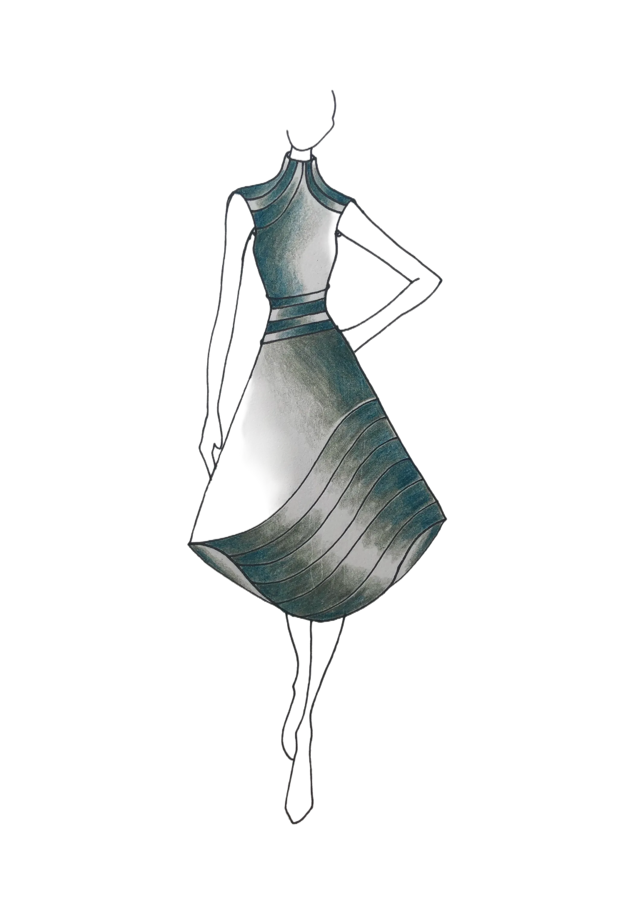 Drawing of  dress in cloudy sky colours