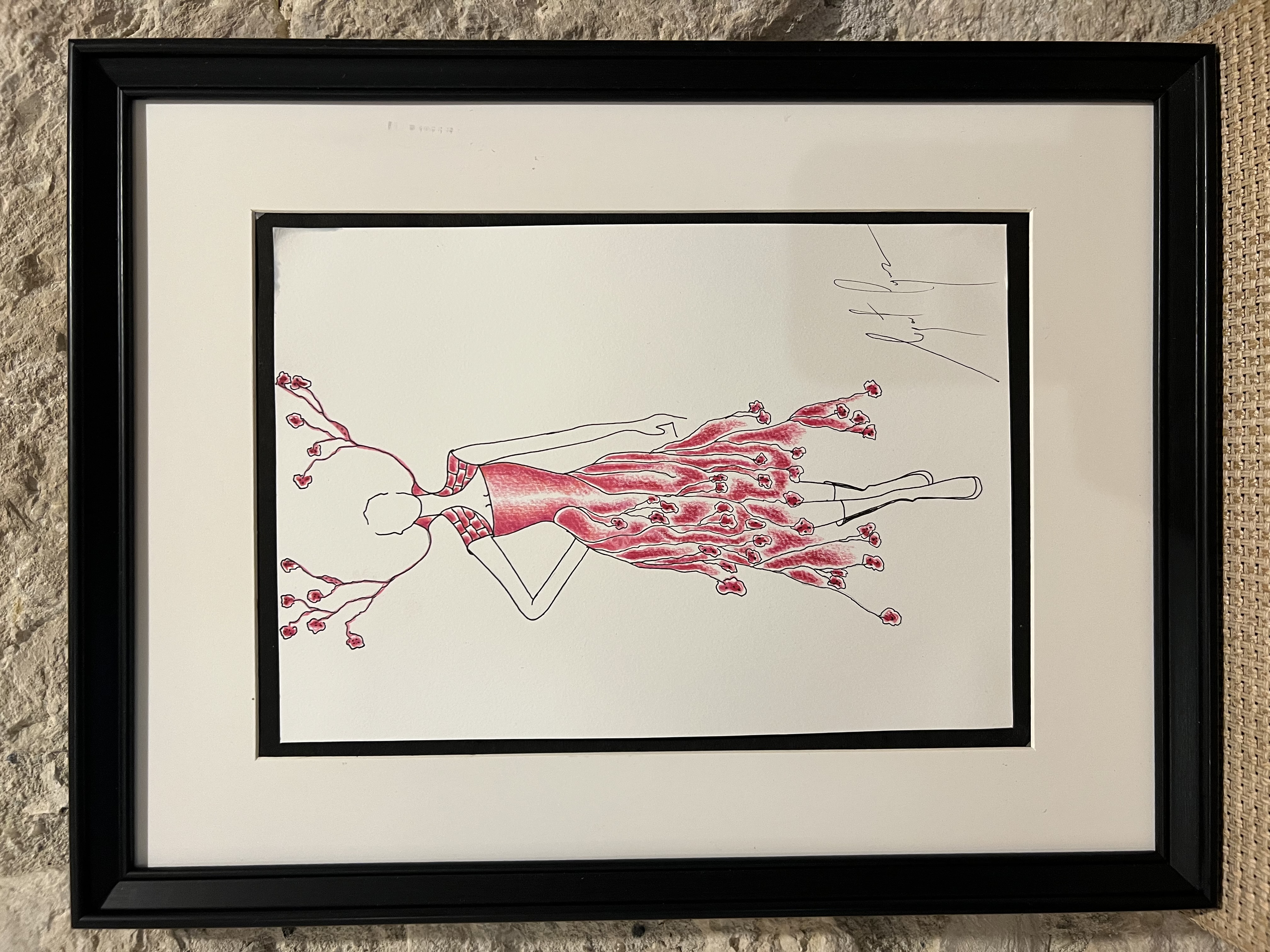 Framed art wild pink dress with feathery horns