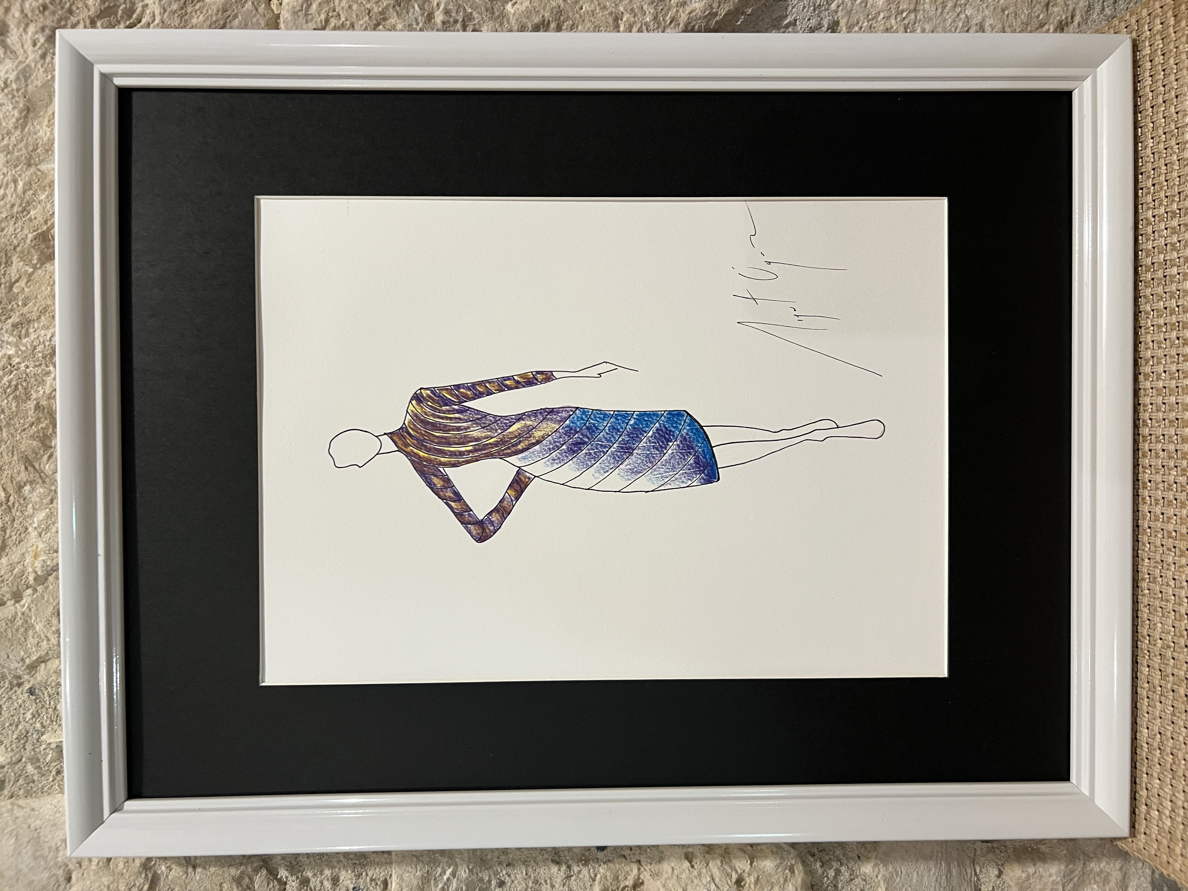 Framed art  blue purple into browns dress 
