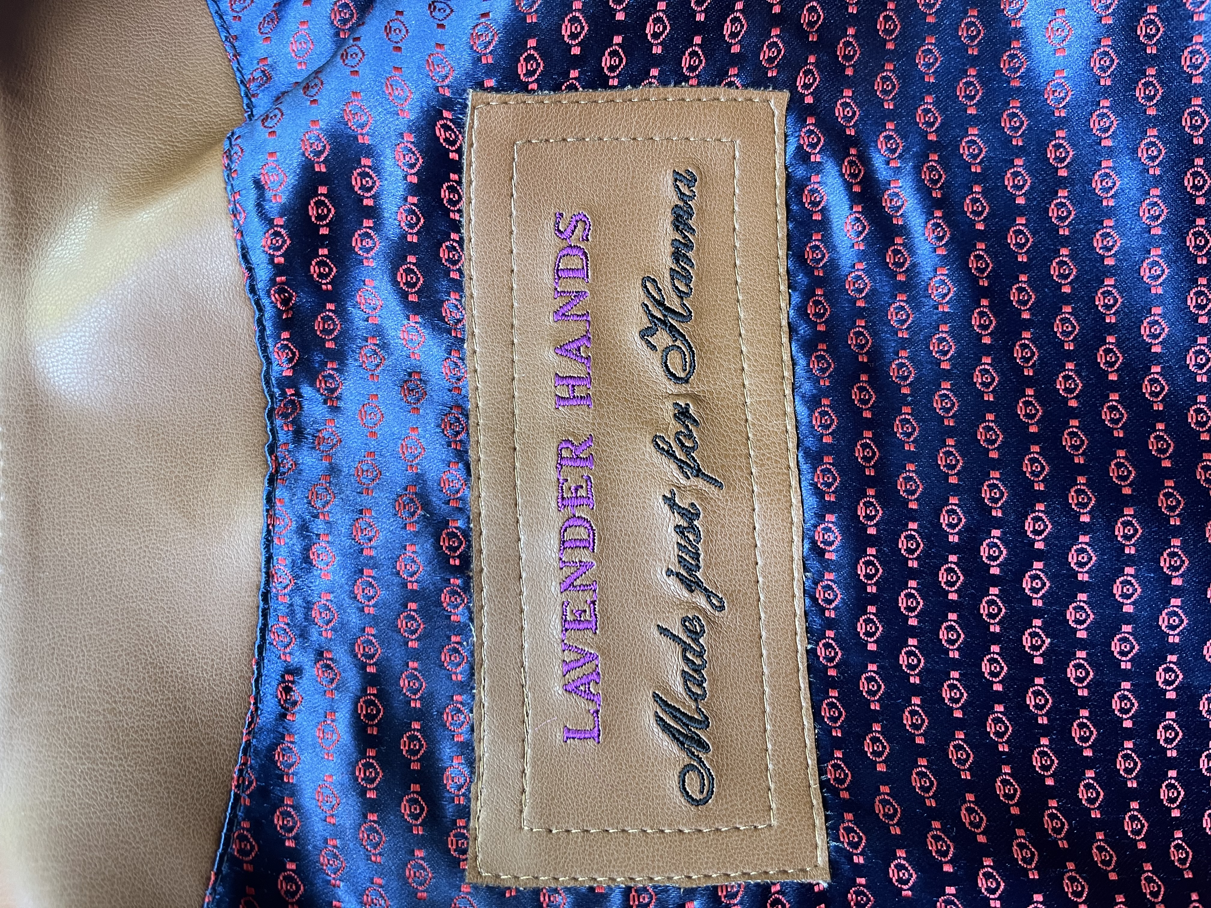 Photo of  a label on a lining blue satin 